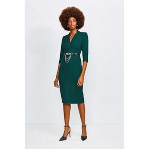 RARE Karen Millen Forever pencil dress in Evergreen Forest green